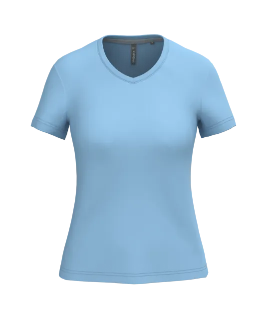 K381 - Dames T-shirt V-hals Korte Mouwen Sky Blue