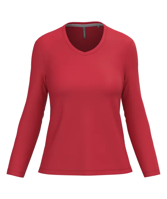 K382 - Dames T-shirt V-hals lange mouwen Red