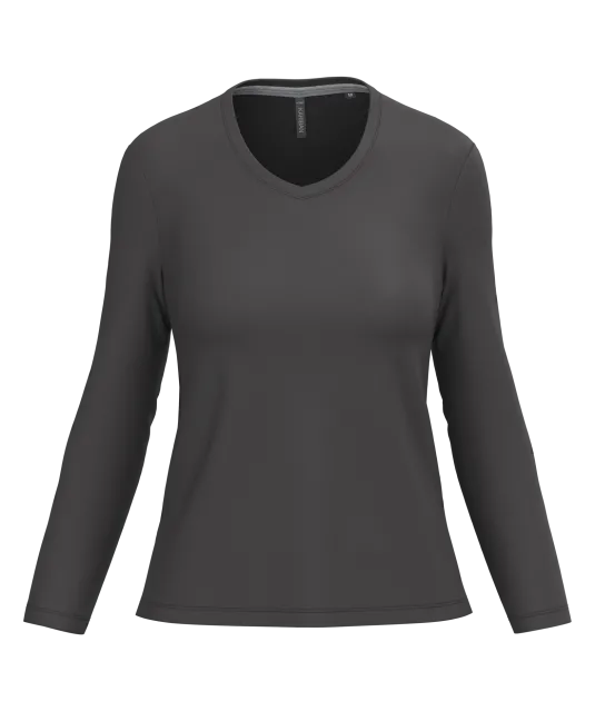 K382 - Dames T-shirt V-hals lange mouwen Dark Grey