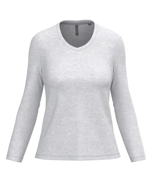 K382 - Dames T-shirt V-hals lange mouwen Ash Heather