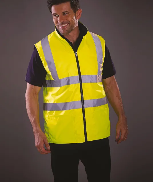 YHV008F - Omkeerbare fleece veiligheidsbodywarmer Hi Vis Orange