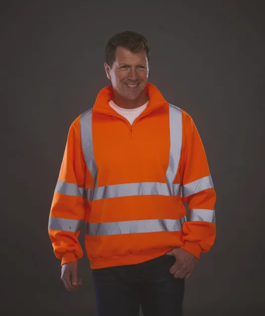 YHVK06 - Veiligheidsweater met 1/4 rits Hi Vis Orange