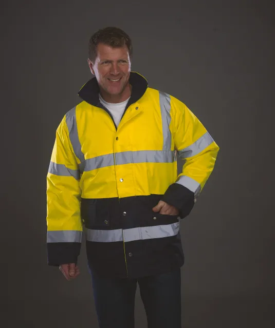 YHVP302 - 2-kleurig veiligheidsjack voor snelweg Hi Vis Orange / Navy