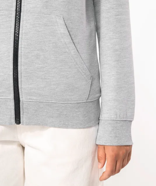 K467 - Damessweater met rits en capuchon in contrasterende kleur Black / Fine Grey