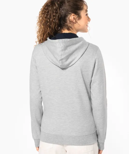K467 - Damessweater met rits en capuchon in contrasterende kleur Black / Fine Grey