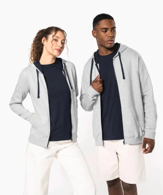 K467 - Damessweater met rits en capuchon in contrasterende kleur Black / Fine Grey