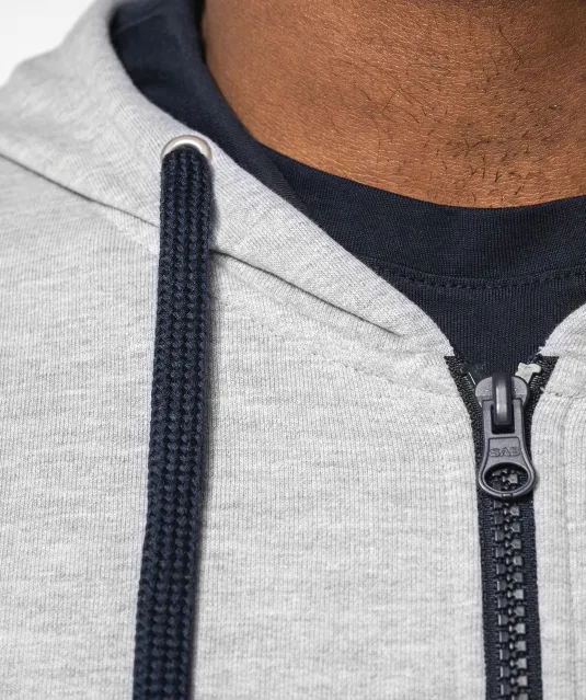 K466 - Herensweater met rits en capuchon in contrasterende kleur Black / Fine Grey