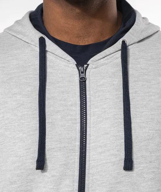 K466 - Herensweater met rits en capuchon in contrasterende kleur Black / Fine Grey