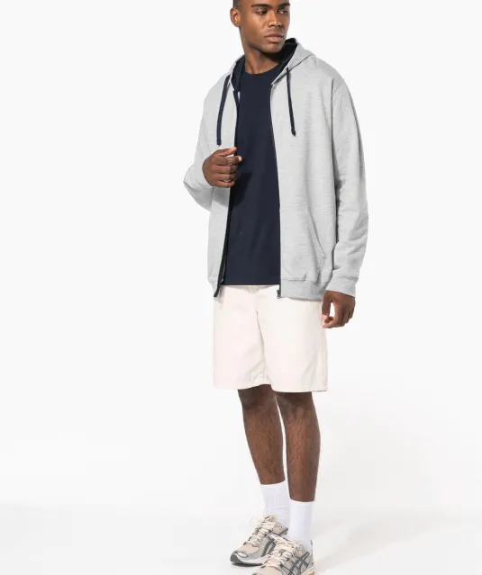 K466 - Herensweater met rits en capuchon in contrasterende kleur Black / Fine Grey