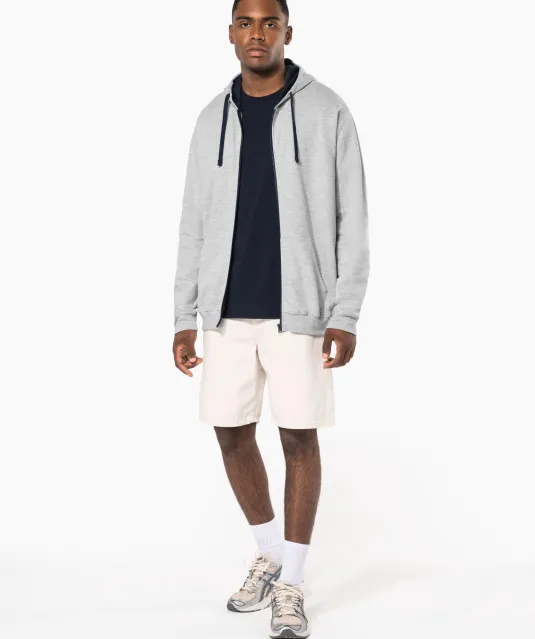 K466 - Herensweater met rits en capuchon in contrasterende kleur Black / Fine Grey