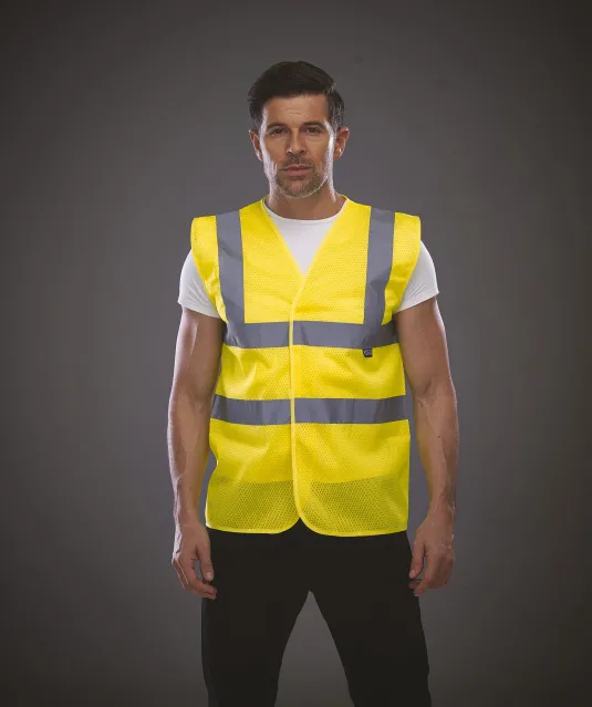 YHVW120 - Hoge zichtbaarheid hesje van gerecycleerd gaas Hi Vis Yellow