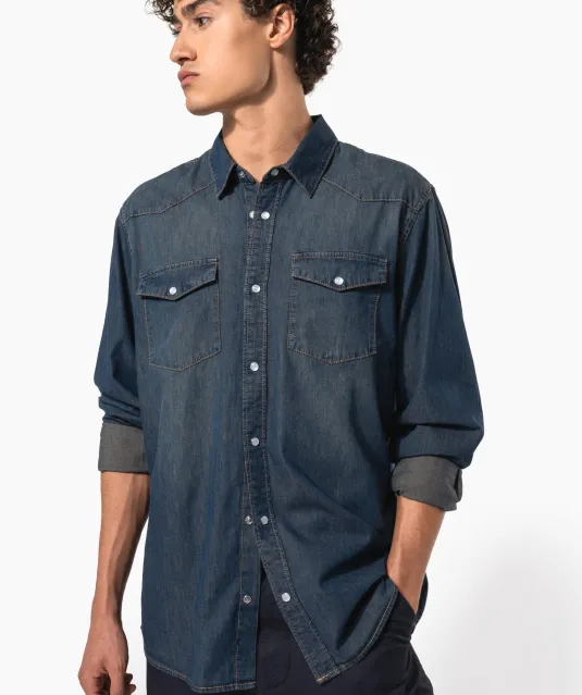 K519 - Heren denim overhemd lange mouwen Blue Jean