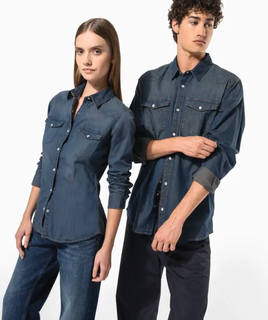 K518 - Dames denim blouse lange mouwen Blue Jean