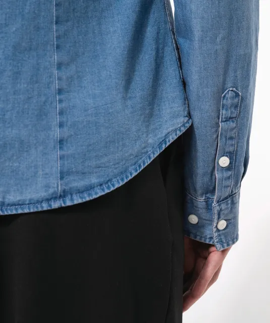 K509 - Damesblouse Denim Chambray Blue