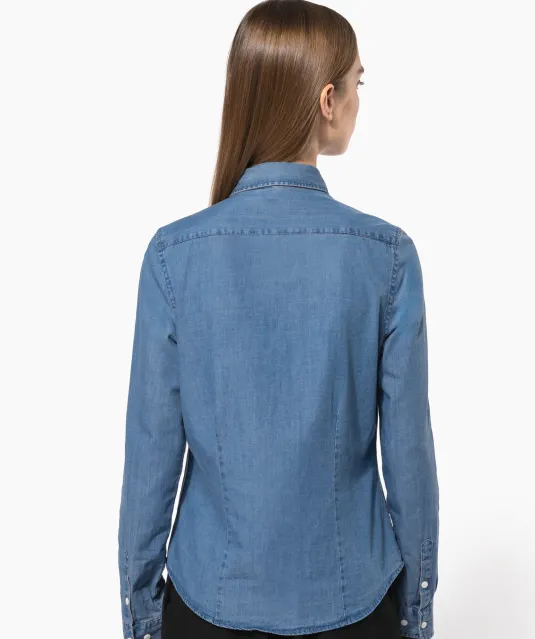 K509 - Damesblouse Denim Chambray Blue