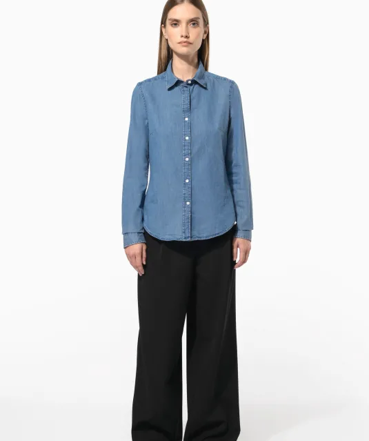K509 - Damesblouse Denim Chambray Blue