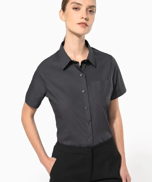 K544 - Dames Poplin Blouse Korte Mouwen White