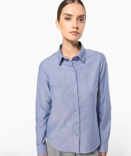 K534 - Dames Oxford blouse lange mouwen White
