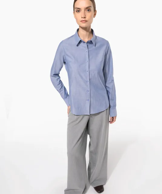 K534 - Dames Oxford blouse lange mouwen White