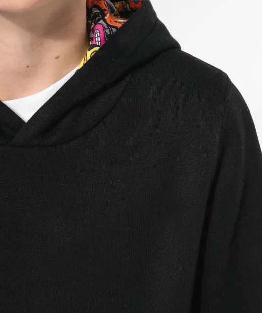 K4014 - Sweater met contrasterende capuchon met motief Black / Skate Graffiti