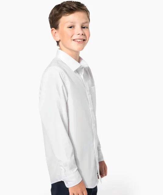 K521 - Kinder poplin overhemd lange mouwen White