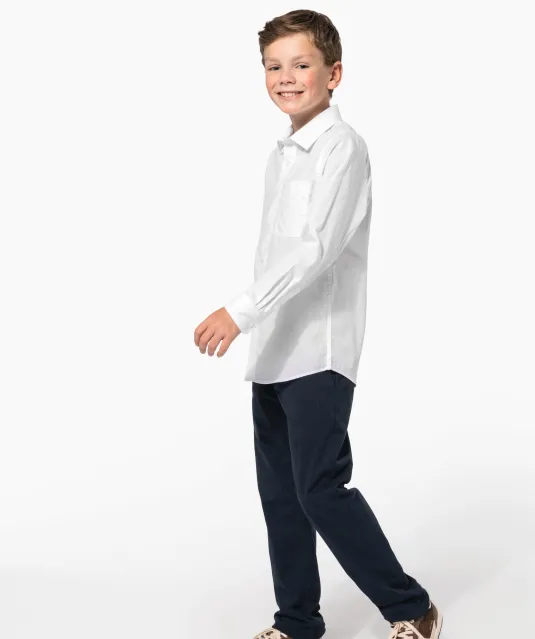 K521 - Kinder poplin overhemd lange mouwen White