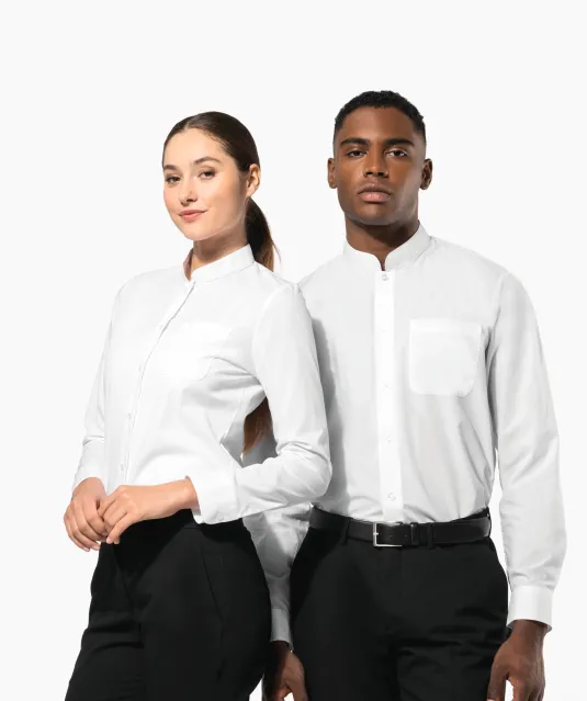 K514 - Damesblouse met "Mao" kraag lange mouwen White
