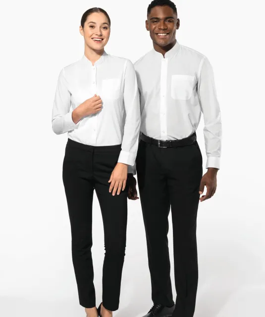 K514 - Damesblouse met "Mao" kraag lange mouwen White