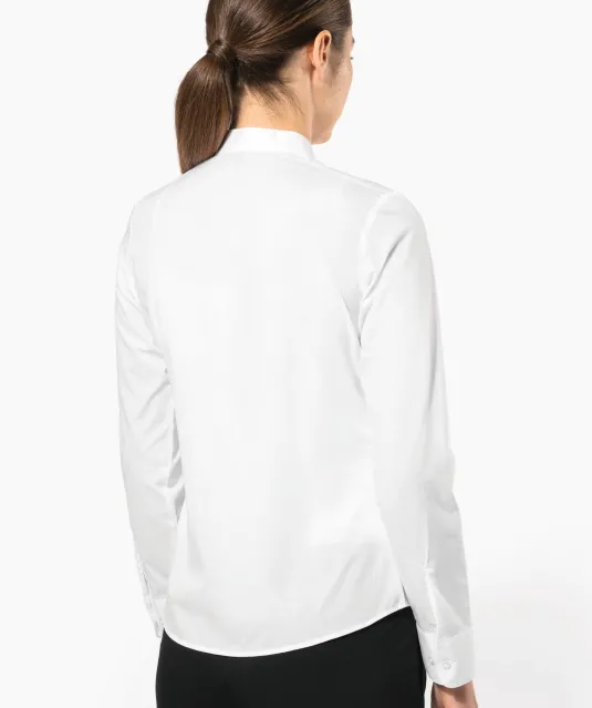 K514 - Damesblouse met "Mao" kraag lange mouwen White