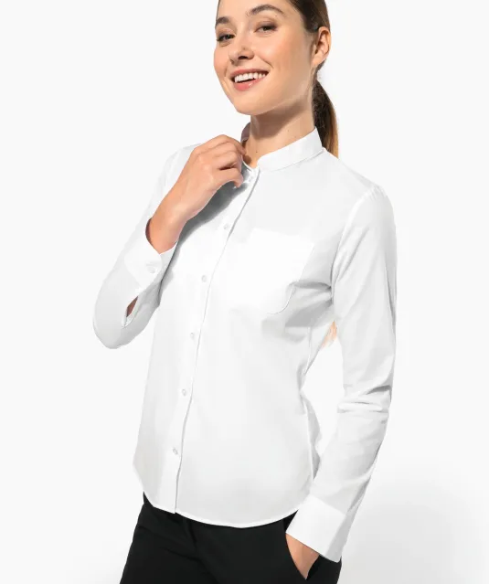 K514 - Damesblouse met "Mao" kraag lange mouwen White
