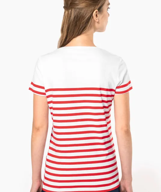 K3034 - Marine-T-shirt ronde hals Bio dames Navy / White Stripes