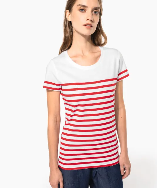 K3034 - Marine-T-shirt ronde hals Bio dames Navy / White Stripes