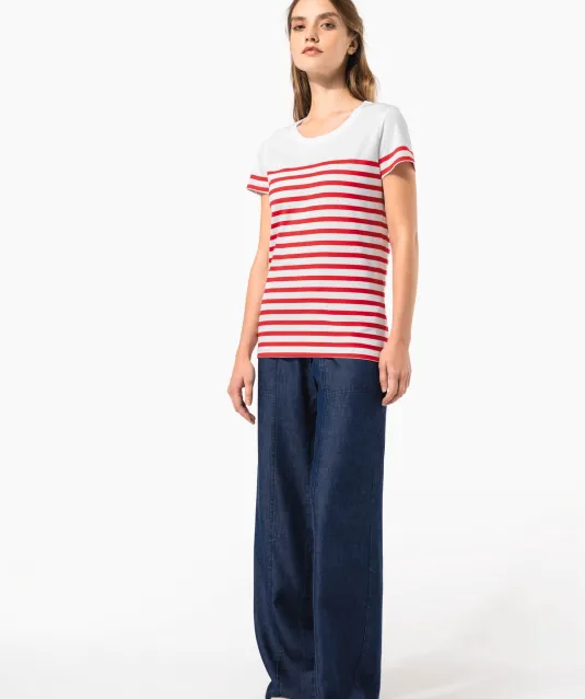K3034 - Marine-T-shirt ronde hals Bio dames Navy / White Stripes