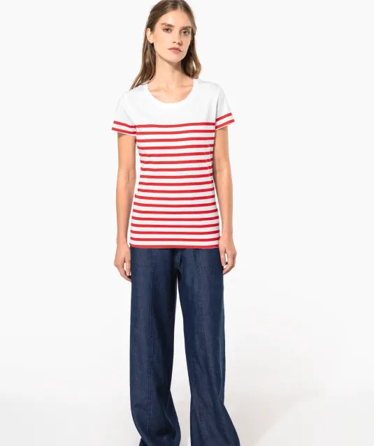 K3034 - Marine-T-shirt ronde hals Bio dames Navy / White Stripes
