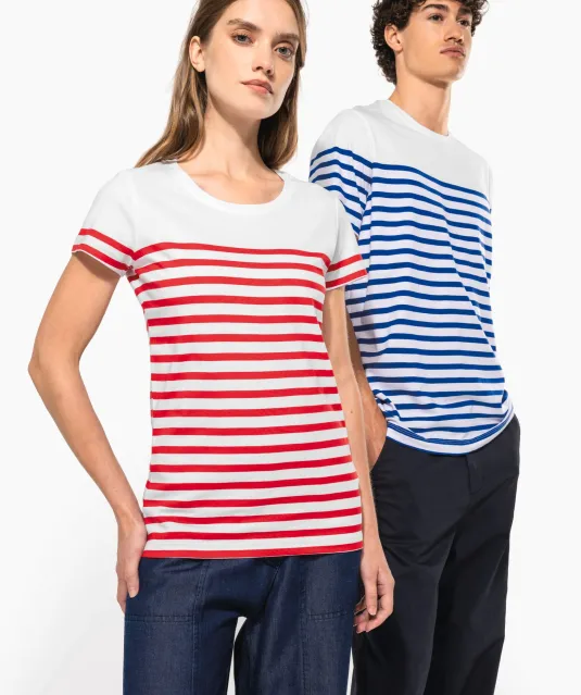 K3034 - Marine-T-shirt ronde hals Bio dames Navy / White Stripes