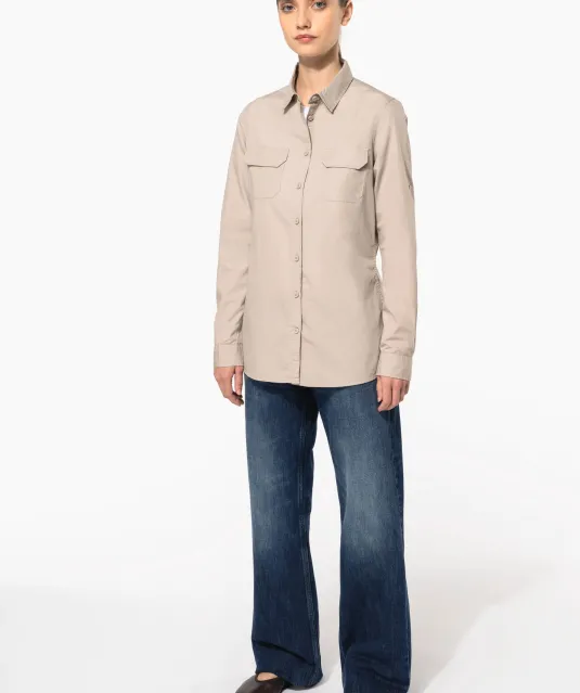 K591 - Damesoverhemd safari lange mouwen Beige