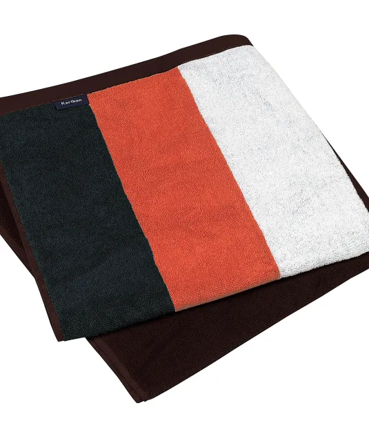 K121 - Gestreept Fluwelen Strandlaken Black/Orange/ White/ Chocolate