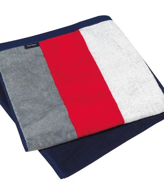 K121 - Gestreept Fluwelen Strandlaken Grey/Red/White/Navy