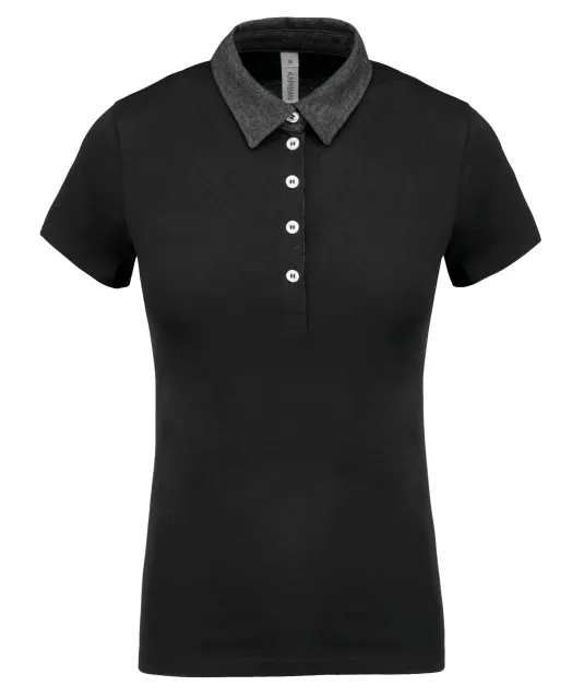 K261 - Tweekleurige damespolo jersey Black / Dark Grey Heather