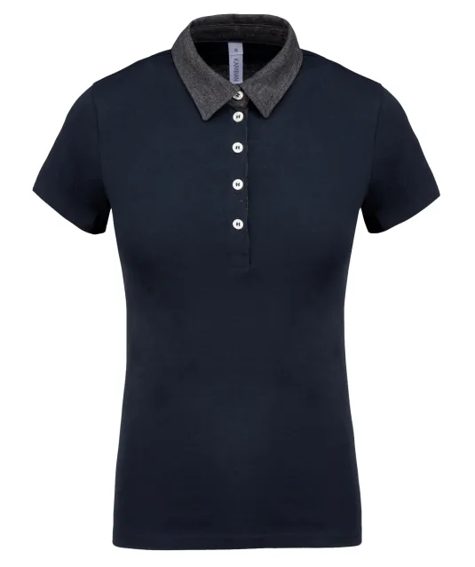 K261 - Tweekleurige damespolo jersey Navy / Dark Grey Heather