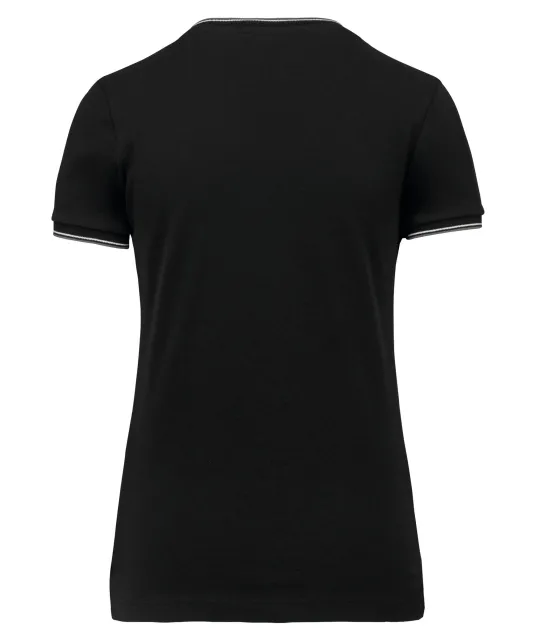 K394 - Dames-t-shirt piqué V-hals Black / Light Grey / White