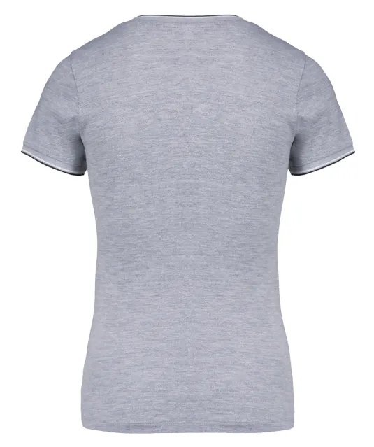 K394 - Dames-t-shirt piqué V-hals Oxford Grey / Navy / White