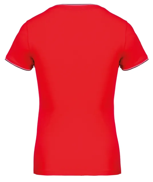 K394 - Dames-t-shirt piqué V-hals Red / Navy / White