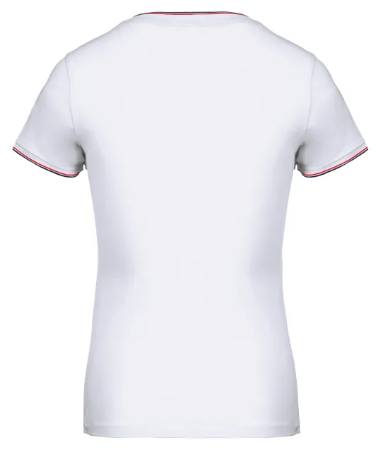 K394 - Dames-t-shirt piqué V-hals White / Navy / Red