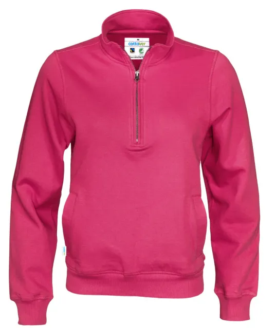 SWEATER HALF ZIP UNISEX - GOTS GECERTIFICEERD Fuchsia