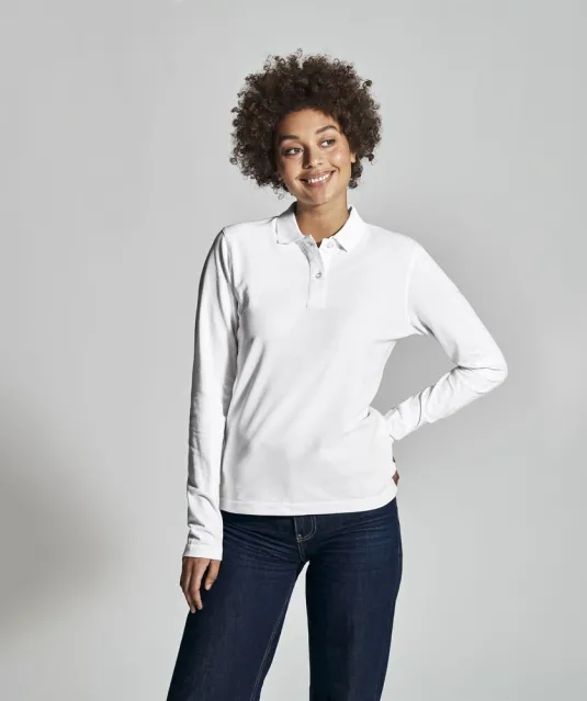 POLO PIQUE LONG SLEEVE LADY - GOTS GECERTIFICEERD Wit