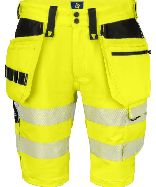 6575 SIGNALISATIE STRETCHSHORT MET SPIJKERZAKKEN EN ISO 20471 KLASSE 2/1 Geel/zwart