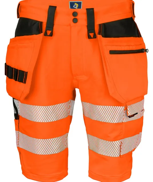 6575 SIGNALISATIE STRETCHSHORT MET SPIJKERZAKKEN EN ISO 20471 KLASSE 2/1 Oranje/zwart