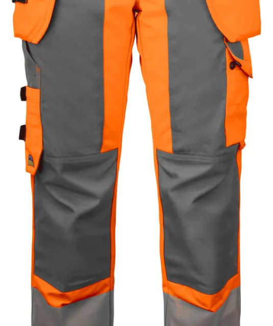 6519 SIGNALISATIE BROEK MET KNIEZAKKEN EN SPIJKERKZAKKEN EN ISO 20471 KLASSE 2 DAMES Oranje/zwart