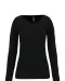K3017 - Dames-t-shirt ronde hals lange mouwen Black